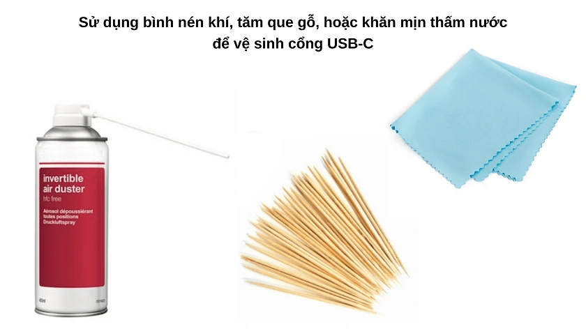 Làm sạch c&ocirc;̉ng USB-C tr&ecirc;n MacBook và d&acirc;y k&ecirc;́t n&ocirc;́i USB-C đ&ecirc;̉ khắc phục Lỗi USB-C Macbook