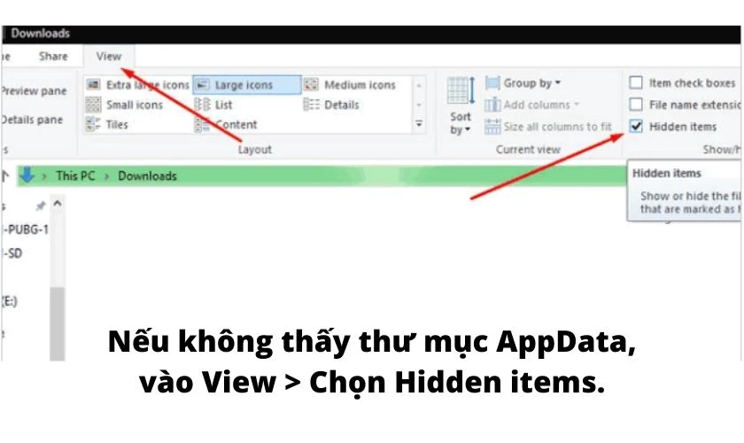 T&iacute;ch chọn v&agrave;o Hidden items
