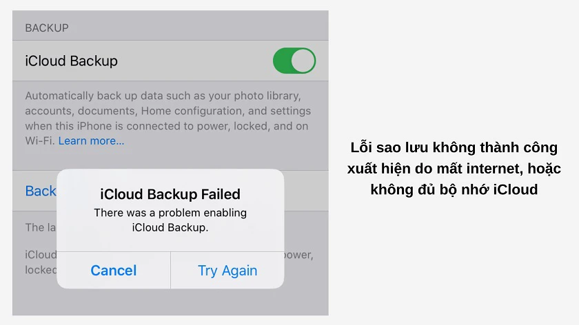 Tại sao sao lưu iPhone không thành công?