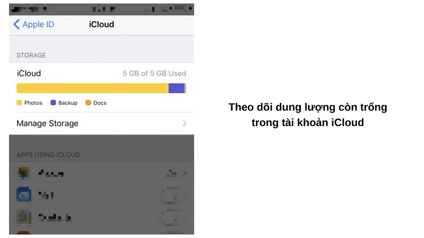 Đảm bảo kho lưu trữ iCloud còn dung lượng trống