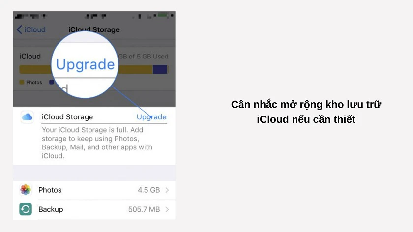 Đảm bảo kho lưu trữ iCloud còn dung lượng trống