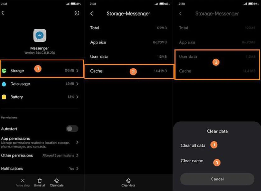 X&oacute;a bộ nhớ cache v&agrave; dữ liệu tr&ecirc;n ứng dụng