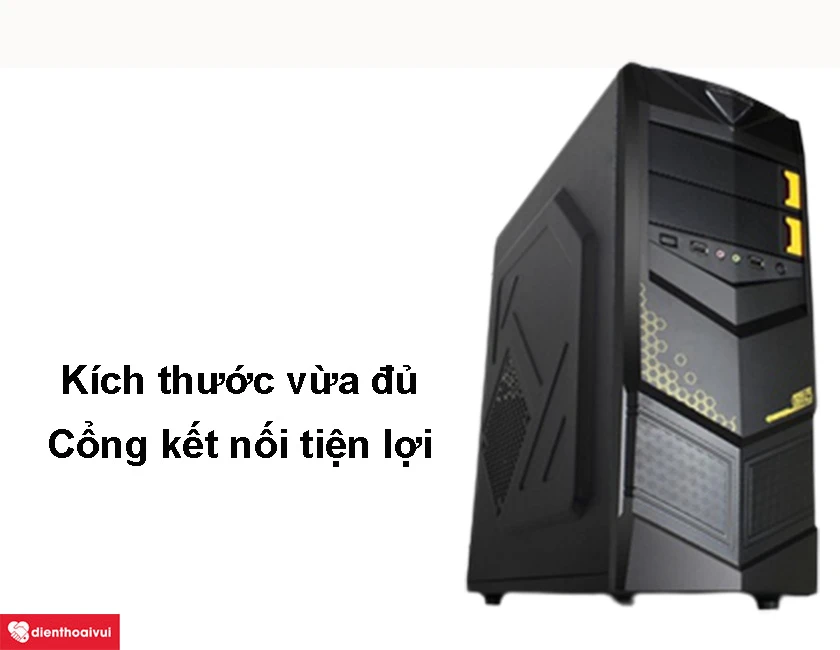 Thùng Case Erosi X6 có kích thước vừa đủ, nhiều cổng kết nối tiện lợi