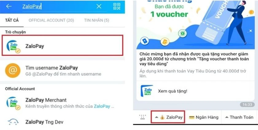 Đăng k&yacute; ZaloPay th&ocirc;ng qua ứng dụng Zalo