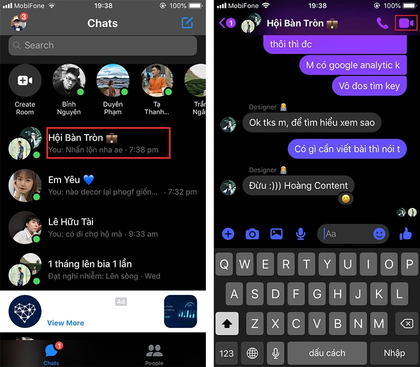 C&aacute;ch gọi video call tr&ecirc;n Messenger ở điện thoại