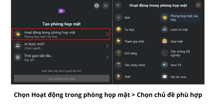 Chọn Hoạt động trong ph&ograve;ng họp mặt