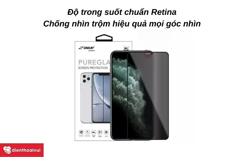 D&aacute;n cường lực iPhone 13 Zeelot (chống nh&igrave;n trộm)