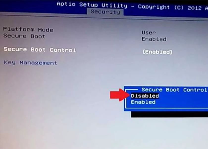 Tắt Secure Boot Control