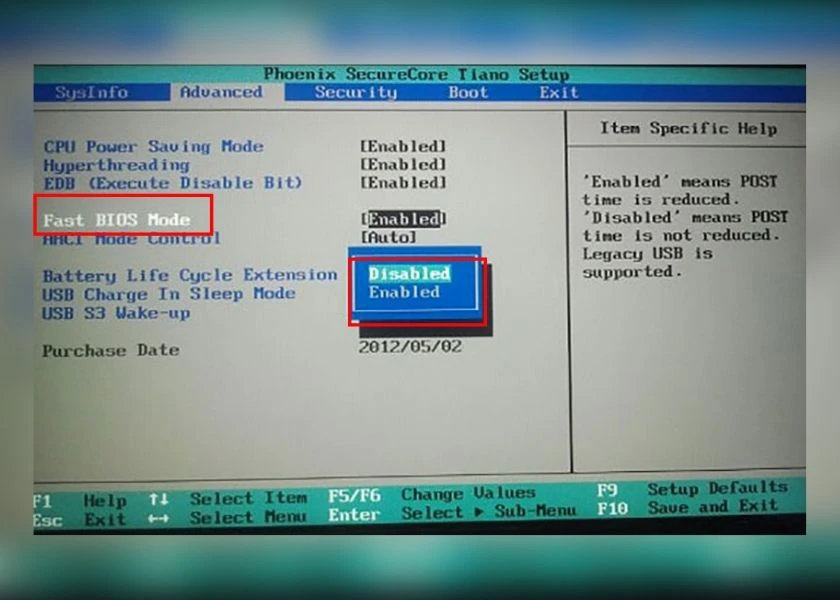 Tắt Fast Bios Mode