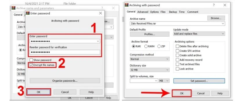 D&ugrave;ng phần mềm WinRAR đặt pass cho folder