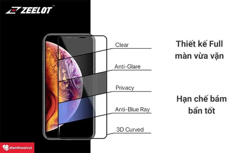 D&aacute;n cường lực iPhone 13 mini Zeelot (chống nh&igrave;n trộm)