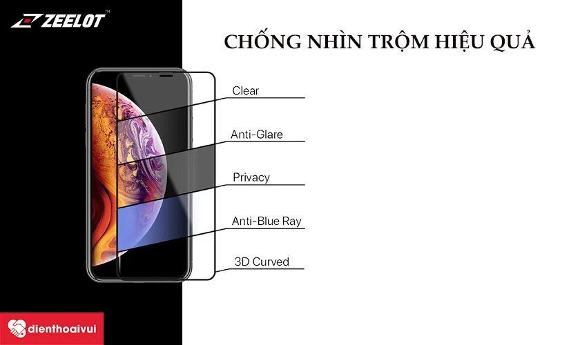 Dán cường lực iPhone 13 Pro Zeelot chống nhìn trộm