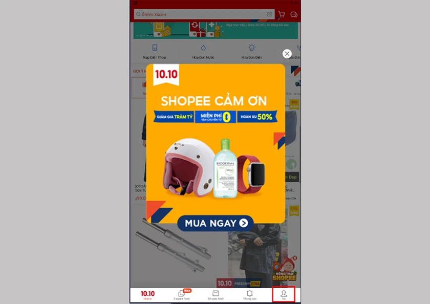 nhấn vào biểu tượng xoá lịch sử mua hàng Shopee