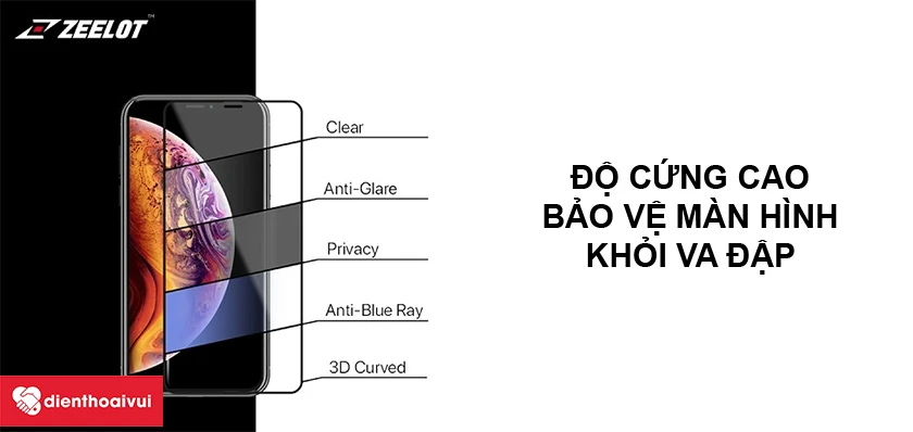 D&aacute;n cường lực iPhone 13 Pro Max Zeelot chống nh&igrave;n trộm