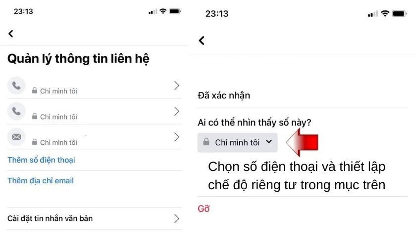 Chọn chỉ m&igrave;nh t&ocirc;i để kh&ocirc;ng hiện th&ocirc;ng tin li&ecirc;n lạc tr&ecirc;n Facebook