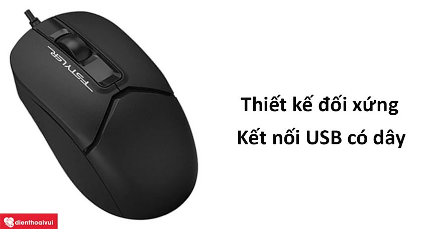 Thiết kế đối xứng, sử dụng được cả hai tay, kết nối USB có dây