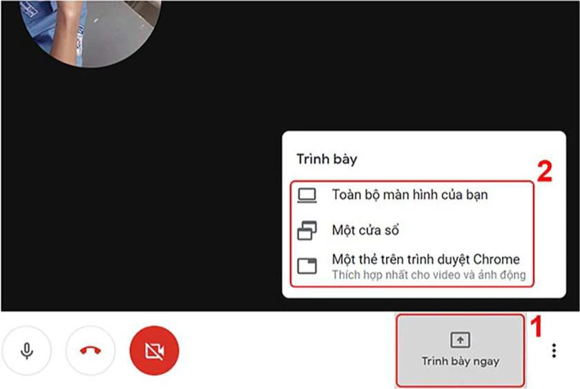C&aacute;ch chia sẻ ứng dụng Google Meet tr&ecirc;n m&agrave;n h&igrave;nh