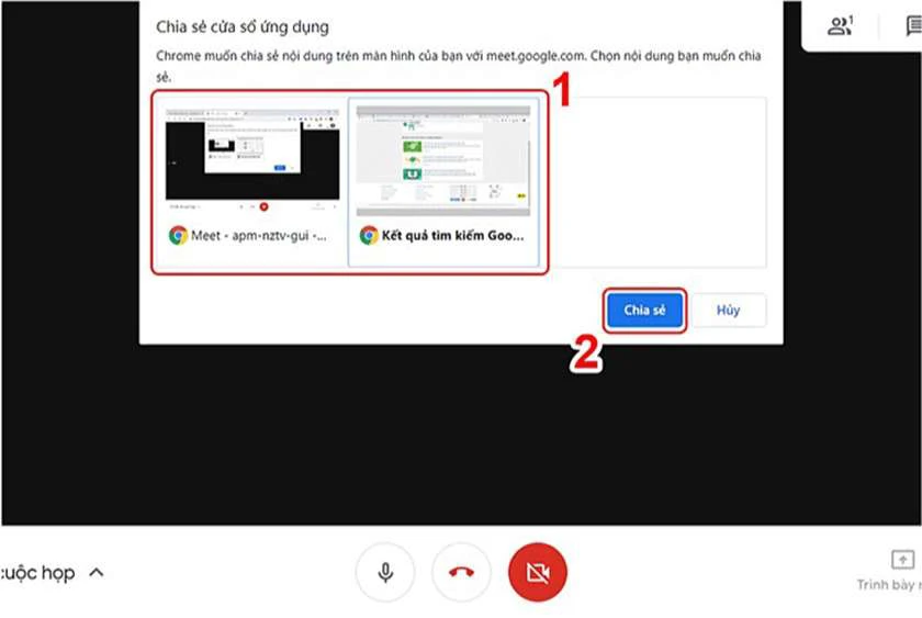 C&aacute;ch chia sẻ ứng dụng Google Meet tr&ecirc;n m&agrave;n h&igrave;nh