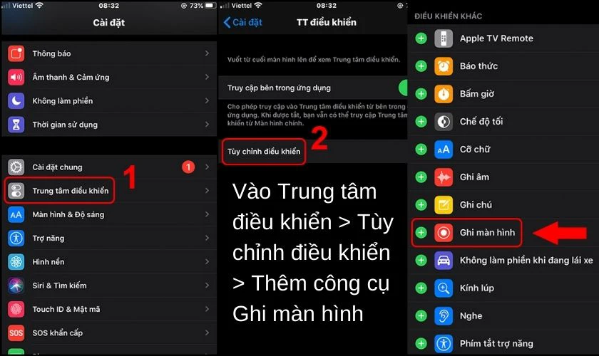 Bước 1: V&agrave;o C&agrave;i đặt v&agrave; chọn Trung t&acirc;m điều khiển &rarr; T&ugrave;y chỉnh điều khiển.