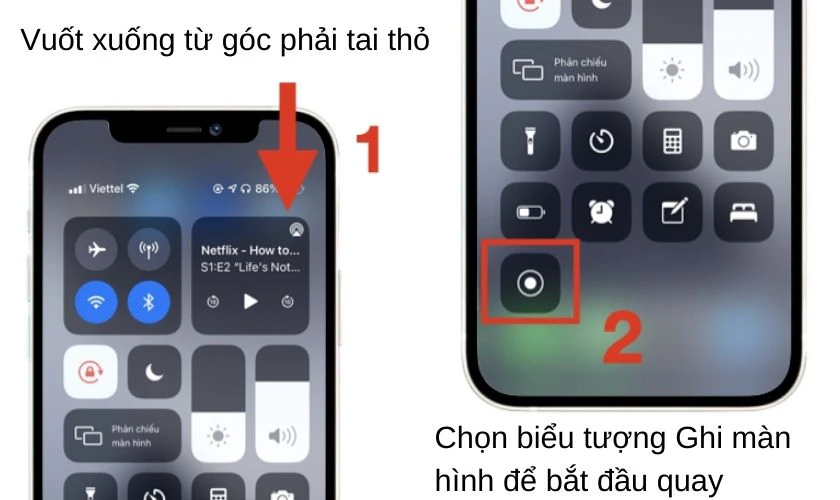 Bước 2: Sau đ&oacute; bạn h&atilde;y nhấn v&agrave;o biểu tượng Ghi để bắt đầu quay video m&agrave;n h&igrave;nh của bạn.