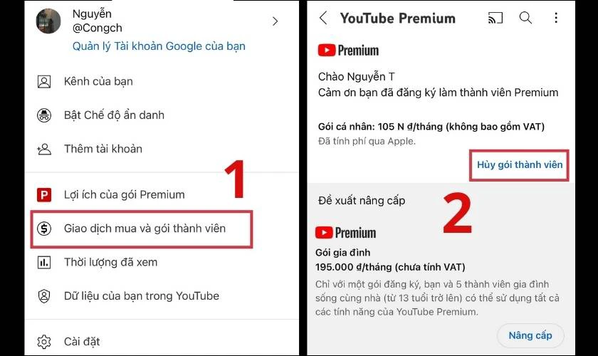 hủy đăng k&yacute; youtube premium 