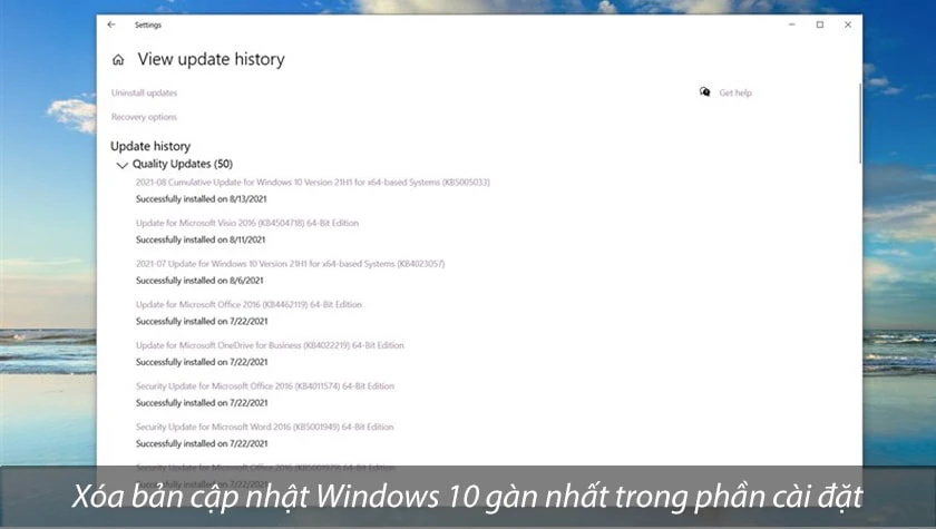 Xóa bản cập nhật bản Windows gần nhất