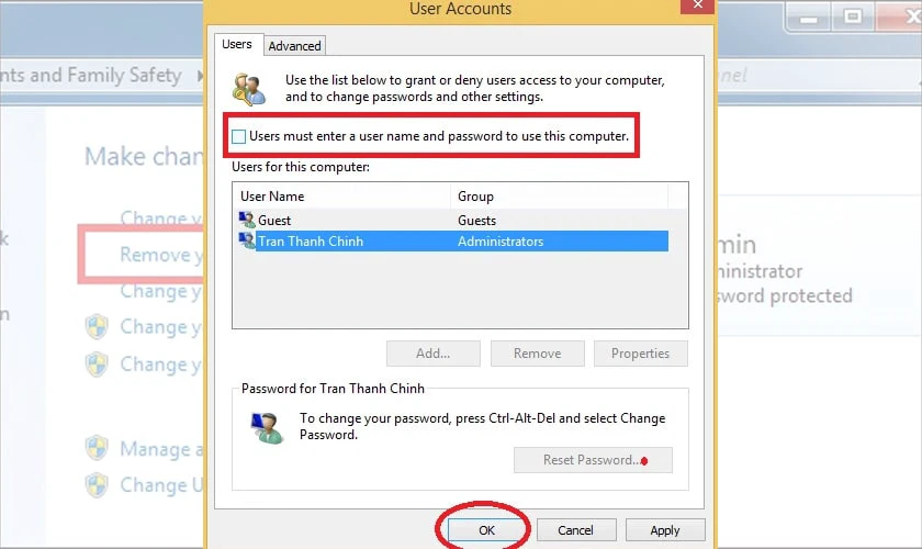 bỏ t&iacute;ch tại &ocirc; Users must enter a user name and password
