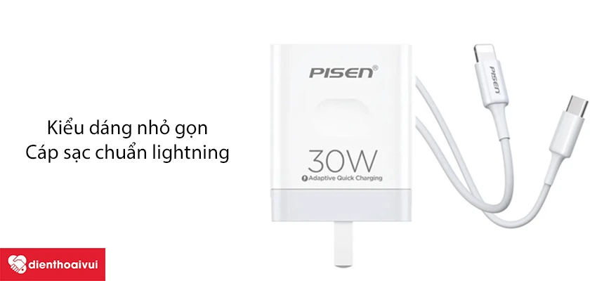 Combo sạc Pisen Quick PD 30W k&egrave;m c&aacute;p lightning