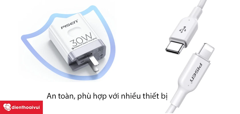 Combo sạc Pisen Quick PD 30W k&egrave;m c&aacute;p lightning