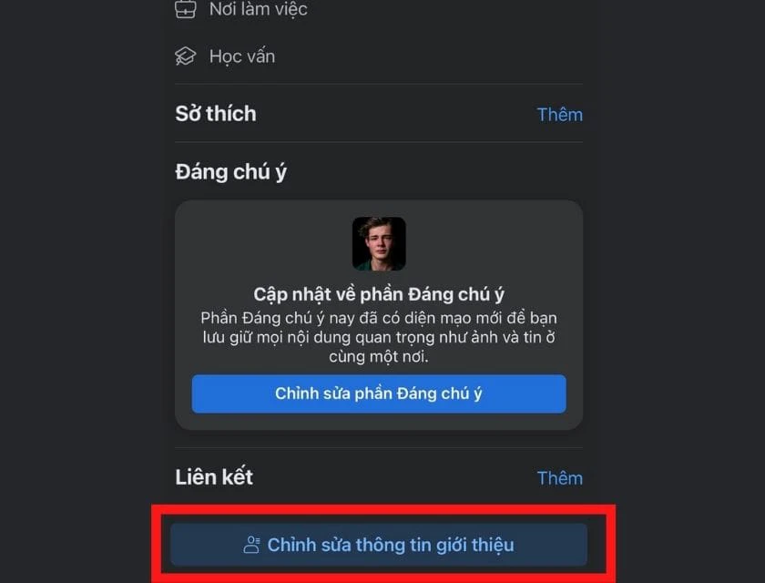 Chỉnh sử th&ocirc;ng tin giới thiệu c&aacute; nh&acirc;n