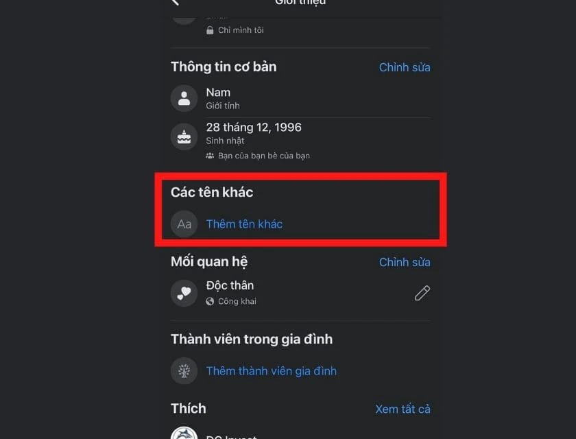 Th&ecirc;m t&ecirc;n kh&aacute;c ở mục 