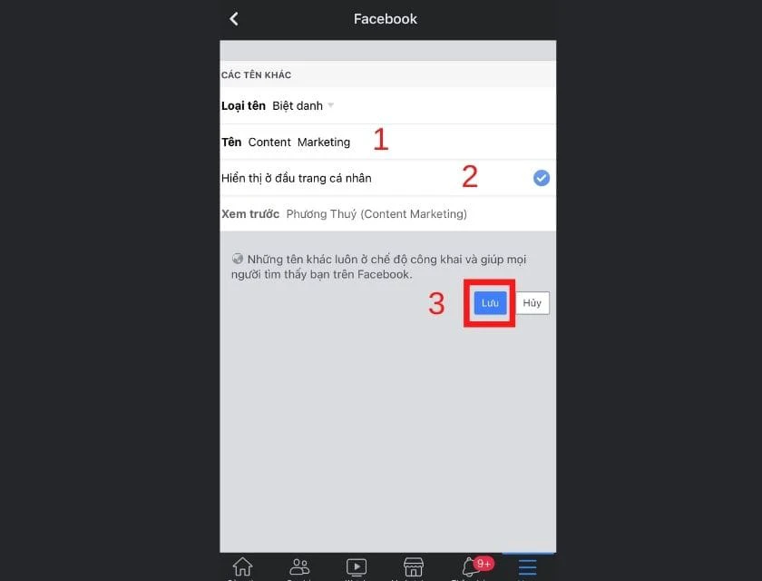 Hướng dẫn đặt biệt danh Facebook app tr&ecirc;n điện thoại