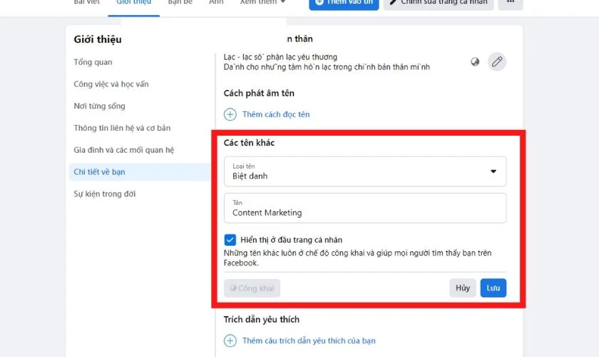 Đặt biệt danh Facebook tr&ecirc;n PC, laptop