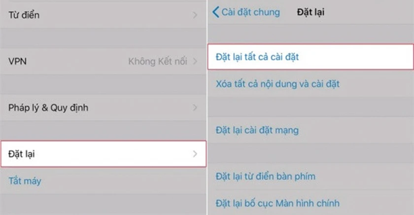 Thử đặt lại tất cả c&aacute;c c&agrave;i đặt như thiết lập ban đầu