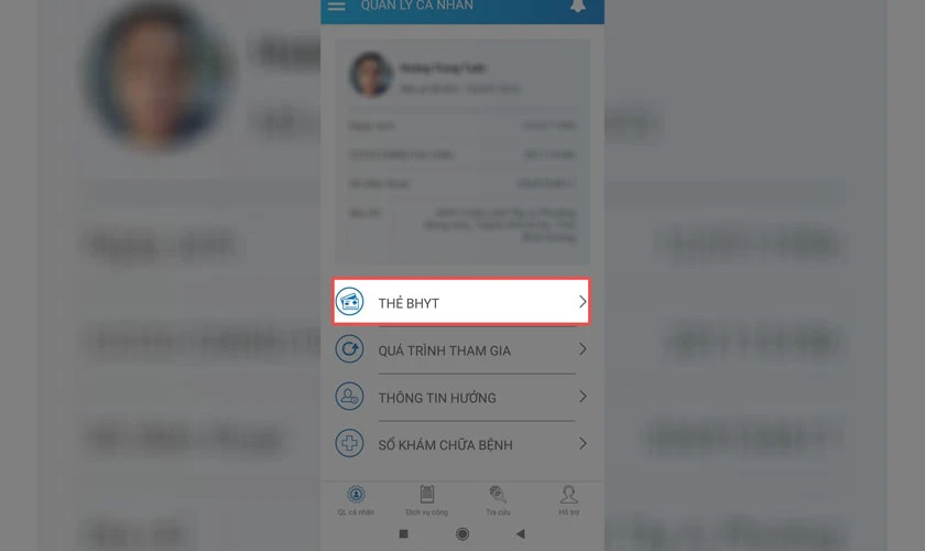 Chọn mục thẻ BHYT