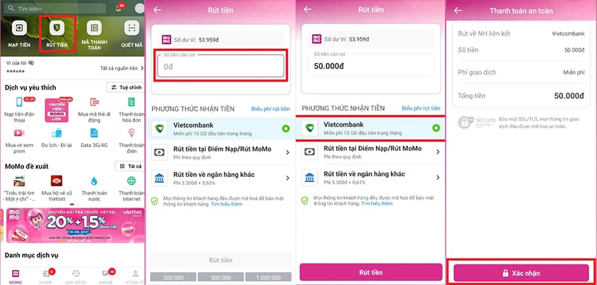 Cách rút tiền trong tài khoản Momo về ngân hàng