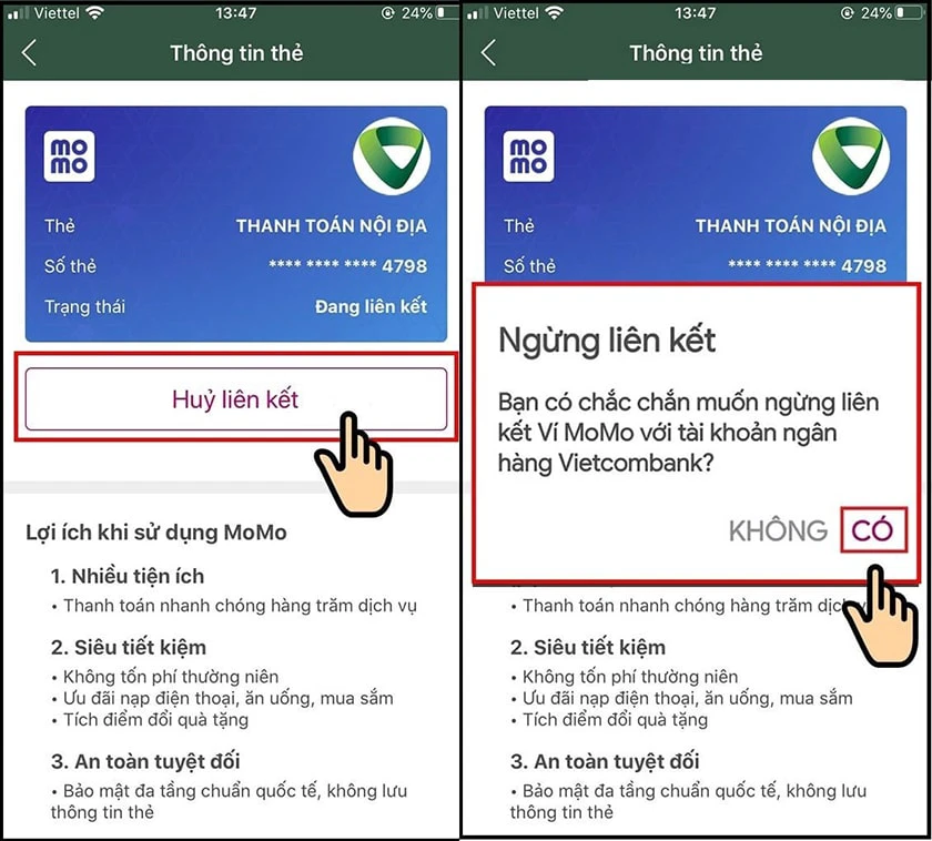 Cách hủy tài khoản ngân hàng liên kết ví Momo
