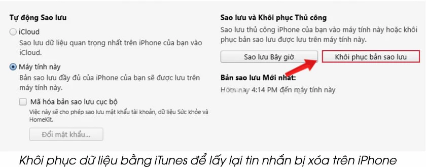 Sử dụng iTunes để dễ dàng khôi phục tin nhắn