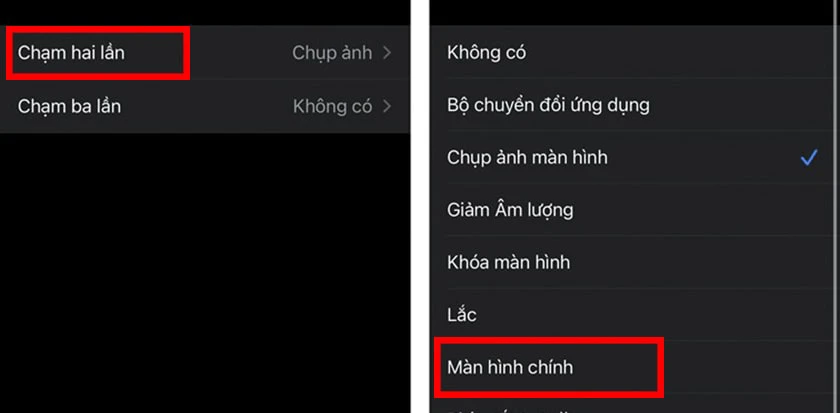 lựa chọn t&ugrave;y chọn Chạm 2 lần hoặc Chạm 3 lần