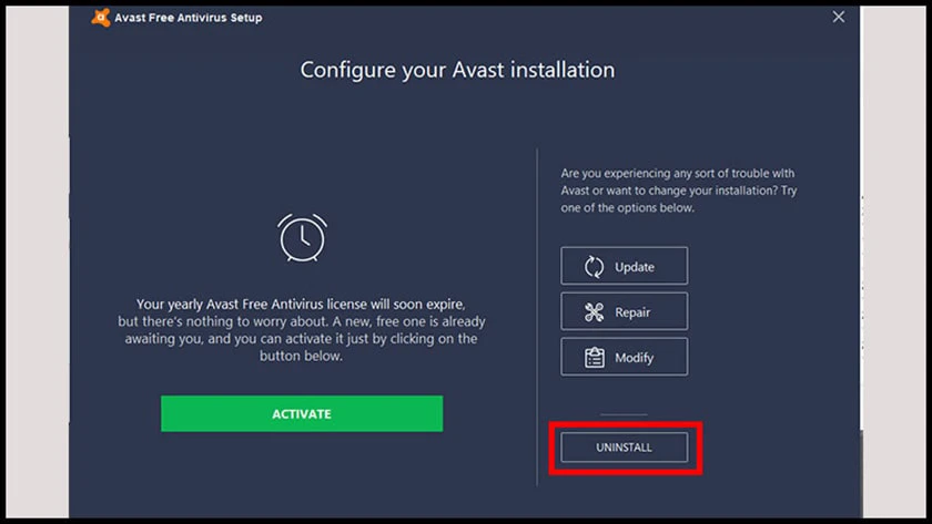 Cách gỡ Avast Free Antivirus trong Control Panel của máy