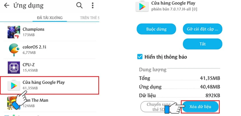 c&aacute;ch khắc phục ch play bị lỗi kh&ocirc;ng v&agrave;o được bằng Xo&aacute; dữ liệu của CH Play