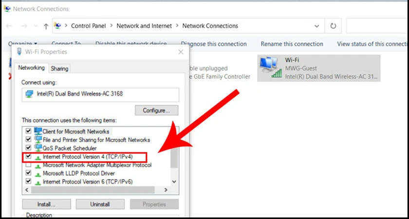 nhấp v&agrave;o Internet Protocol Version 4 (TCP/IPv4)