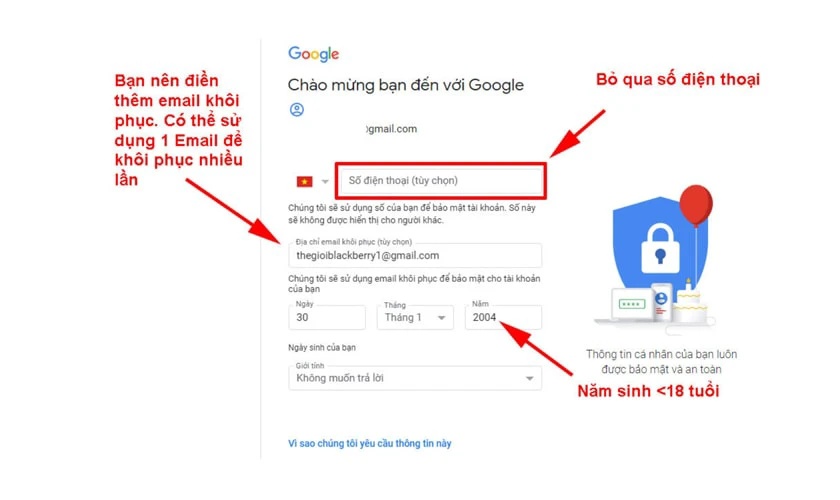 Cách tạo Gmail không cần dùng số điện thoại trên máy tính