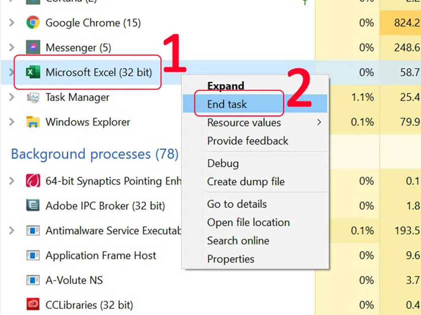 C&aacute;ch x&oacute;a file cứng đầu win 10 th&ocirc;ng qua Task Manager
