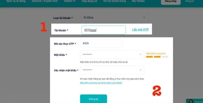 Đăng k&yacute; t&agrave;i khoản My Viettel tr&ecirc;n m&aacute;y t&iacute;nh: