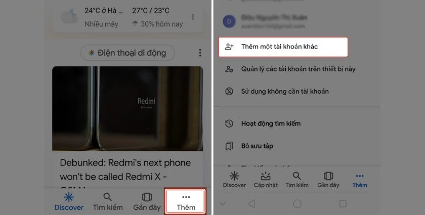 thêm hoặc tạo tài khoản Google mới.