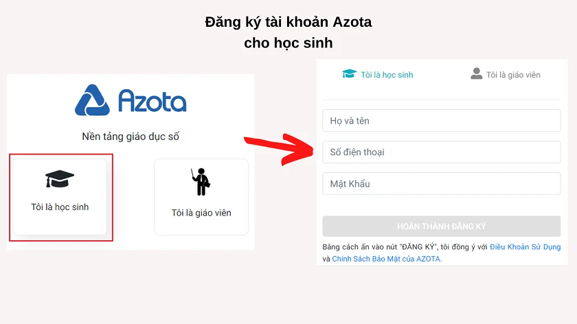 Hướng d&acirc;̃n tải, đăng ký và Azota đăng nh&acirc;̣p cho học sinh
