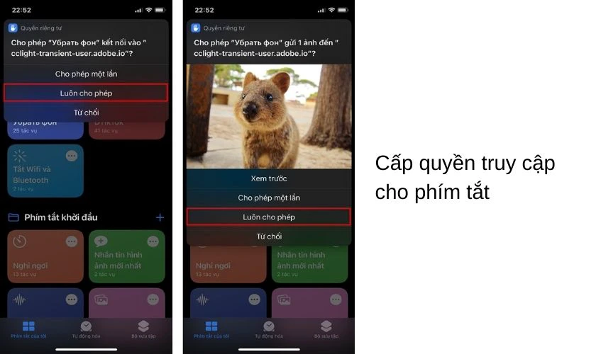Cấp quyền truy cập cho phím tắt để xóa nền ảnh trên điện thoại