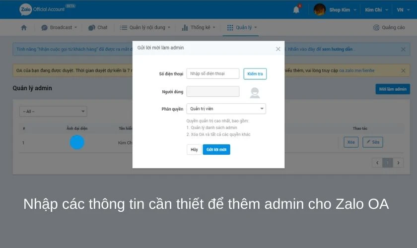 zalo oa admin l&agrave; g&igrave;