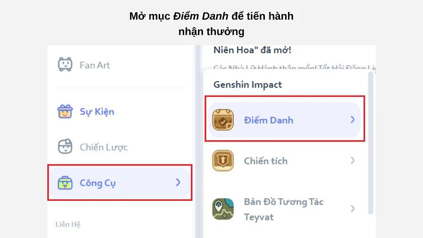 Hướng d&acirc;̃n cách đăng nh&acirc;̣p và đi&ecirc;̉m danh Genshin Impact